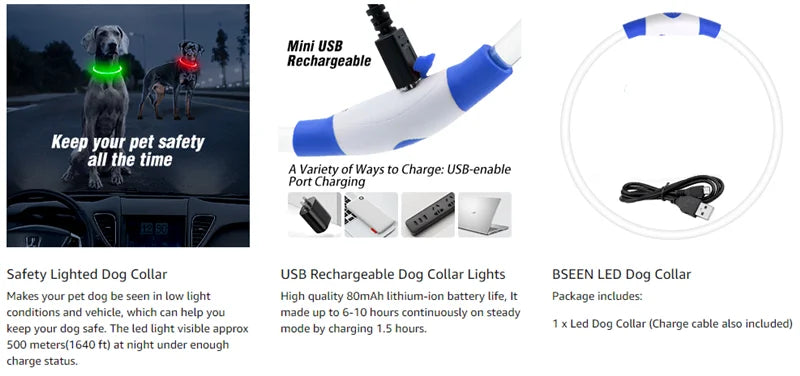 Collier LED Chien USB – Sécurité Nocturne Lumineuse